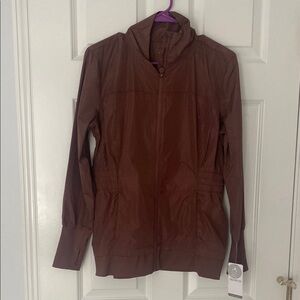 NWT. Alana Brown Utility Jacket with Hood and Full-Length Zipper